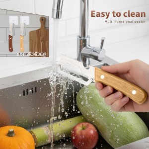 2 Pcs Multi-Functional Vegetable Peeler for Kitchen, Features Solid Wood Handles, Stainless Steel Blade, with Bottle Opener, Kitchen Peeling Tool for Fruits Potatoes Apples Carrots Zucchini