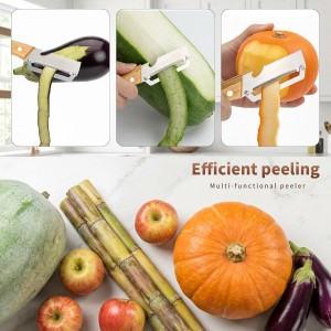 2 Pcs Multi-Functional Vegetable Peeler for Kitchen, Features Solid Wood Handles, Stainless Steel Blade, with Bottle Opener, Kitchen Peeling Tool for Fruits Potatoes Apples Carrots Zucchini