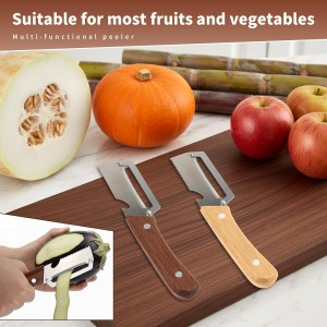 2 Pcs Multi-Functional Vegetable Peeler for Kitchen, Features Solid Wood Handles, Stainless Steel Blade, with Bottle Opener, Kitchen Peeling Tool for Fruits Potatoes Apples Carrots Zucchini
