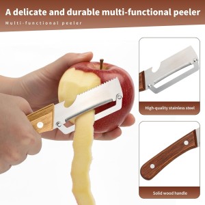 2 Pcs Multi-Functional Vegetable Peeler for Kitchen, Features Solid Wood Handles, Stainless Steel Blade, with Bottle Opener, Kitchen Peeling Tool for Fruits Potatoes Apples Carrots Zucchini