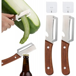 2 Pcs Multi-Functional Vegetable Peeler for Kitchen, Features Solid Wood Handles, Stainless Steel Blade, with Bottle Opener, Kitchen Peeling Tool for Fruits Potatoes Apples Carrots Zucchini