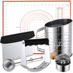 10 Pcs Stainless Steel Pastry Biscuit Cutter Set Include 3 Cup Flour Sifter Biscuit Cutter Pastry Scraper Dough Scraper Silicone Baking Mat Fine Mesh Strainer for Cooking Cookies Donuts Cake