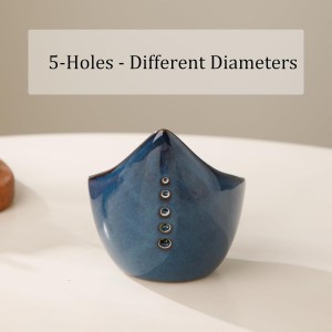 Herb Stripper Bowl, Ceramic Herb Peeling Bowl, Kitchen Herbs Leaf Stripping Tool, Pottery Herb Peeler for Kale, Thyme, Basil, Rosemary Stripper (Blue)