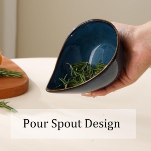 Herb Stripper Bowl, Ceramic Herb Peeling Bowl, Kitchen Herbs Leaf Stripping Tool, Pottery Herb Peeler for Kale, Thyme, Basil, Rosemary Stripper (Blue)