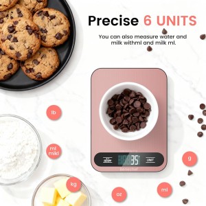 Premium Digital Kitchen Scale, Precision Accurate to 1g, Stainless Steel with LCD Display, 6 Units with Tare Function，Pink - Perfect for Baking, Cooking, and Coffee