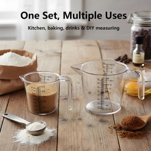Laser-Etched Measuring Cup Set, 8 oz & 16 oz Clear Plastic Liquid Measuring Cups, Permanent oz/cup/Tbsp/mL Markings, Food-Grade for Baking & Cooking