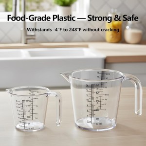 Laser-Etched Measuring Cup Set, 8 oz & 16 oz Clear Plastic Liquid Measuring Cups, Permanent oz/cup/Tbsp/mL Markings, Food-Grade for Baking & Cooking