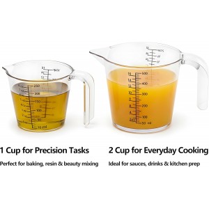Laser-Etched Measuring Cup Set, 8 oz & 16 oz Clear Plastic Liquid Measuring Cups, Permanent oz/cup/Tbsp/mL Markings, Food-Grade for Baking & Cooking