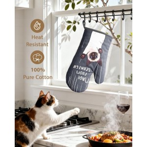 Slohif Funny Oven Mitt Heat Resistant for Women - 2 Pack Cat Cute Novelty Cool Kitchen Oven Mittens with 100% Cotton for Baking and Cooking Accessories