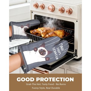 Slohif Funny Oven Mitt Heat Resistant for Women - 2 Pack Cat Cute Novelty Cool Kitchen Oven Mittens with 100% Cotton for Baking and Cooking Accessories