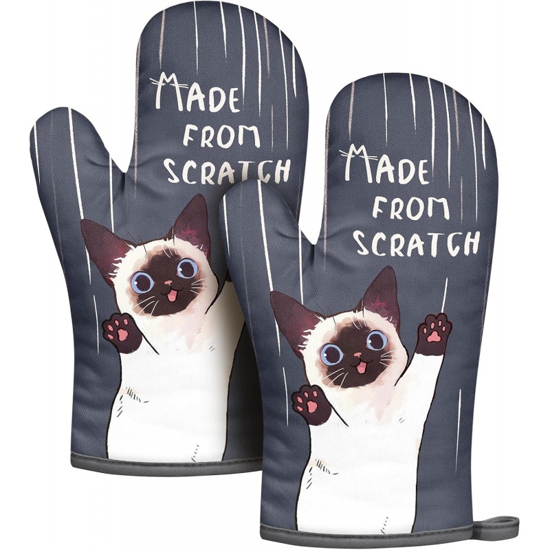 Slohif Funny Oven Mitt Heat Resistant for Women - 2 Pack Cat Cute Novelty Cool Kitchen Oven Mittens with 100% Cotton for Baking and Cooking Accessories