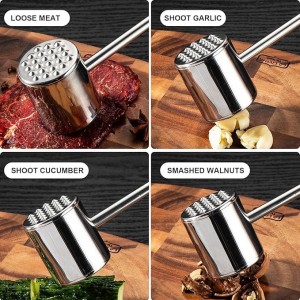 Gourmet Multi Sided Meat Tenderizer, 304 Stainless Steel, Moderate weight, Suitable for pounding various kinds of meat, Shellfish, ect, Hang Hole for Easy Storage,Easy to wash