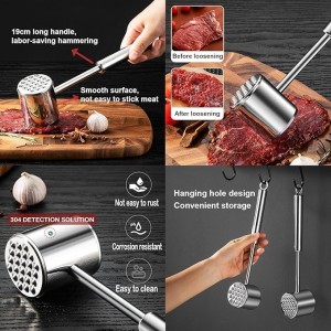 Gourmet Multi Sided Meat Tenderizer, 304 Stainless Steel, Moderate weight, Suitable for pounding various kinds of meat, Shellfish, ect, Hang Hole for Easy Storage,Easy to wash