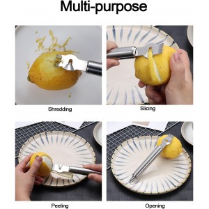 Lemon Zester Stainless Steel, 2-In-1 Citrus Skin Scraper & Lemon Channel Knife, Orange Peeler, Grater, Zesting, Rind Remover Tool with Hanging Hook