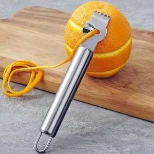 Lemon Zester Stainless Steel, 2-In-1 Citrus Skin Scraper & Lemon Channel Knife, Orange Peeler, Grater, Zesting, Rind Remover Tool with Hanging Hook