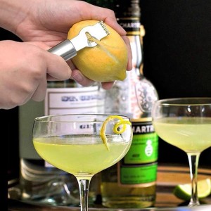 Lemon Zester Stainless Steel, 2-In-1 Citrus Skin Scraper & Lemon Channel Knife, Orange Peeler, Grater, Zesting, Rind Remover Tool with Hanging Hook