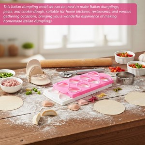 6 PCS Ravioli Maker Press, Heart Ravioli Maker Press, Stainless Steel Rolling Wheel, Wood Rolling Pin, Dumpling Maker, Dough Cutter, Filling Spoon, Easy to Use for Home Kitchen