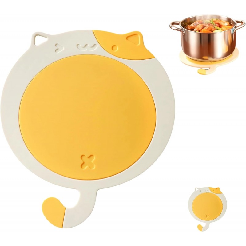 Silicone Trivets for Hot Dishes - 7.2x6.38 InchesCute Cat Coasters Set, Non-Slip Heat Resistant Mats for Kitchen Countertop & Dining Table Protection, Flexible Trivet Coaster, Gifts for Cat Lovers(2)