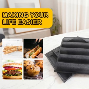 5-Loaf Silicone Perforated Baking Forms for Baguette, French & Sandwich Bread, Perforated Baking Mat Design, Reusable Non-Stick Silicone Mold (18.11x13.19inch, Black)