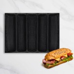 5-Loaf Silicone Perforated Baking Forms for Baguette, French & Sandwich Bread, Perforated Baking Mat Design, Reusable Non-Stick Silicone Mold (18.11x13.19inch, Black)