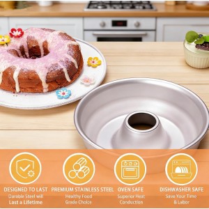 Angel Food Cake Pan: Chiffon Cake Mold, Round Nonstick Pound Cake Pans for Cheesecake,Flan,Creme Cake,Cookie,Donut, One-piece Design (9 Inch)