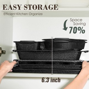 Baking Pans Set Nonstick, Bakeware Sets Stackable with Silicone Handles, AIVIKI 22 Pieces Oven Pan for Cooking Including Baking Cookie Sheet with Rack, Roast Pan, Cake Pan, Loaf Pan, Muffin Pan, Black