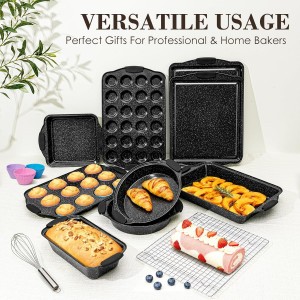 Baking Pans Set Nonstick, Bakeware Sets Stackable with Silicone Handles, AIVIKI 22 Pieces Oven Pan for Cooking Including Baking Cookie Sheet with Rack, Roast Pan, Cake Pan, Loaf Pan, Muffin Pan, Black
