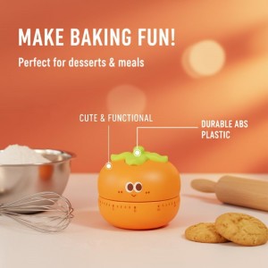 Cute Kitchen Timer with 60-Minute Mechanism, Orange Persimmon Design, Non-Slip Base, Easy-Read Dial, Mechanical Countdown for Cooking and Baking