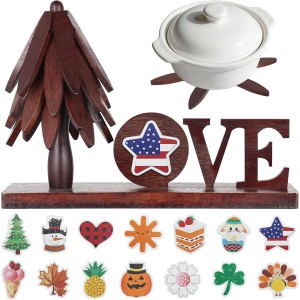 Wooden Trivets for Hot Dishes, 4 Piece S...