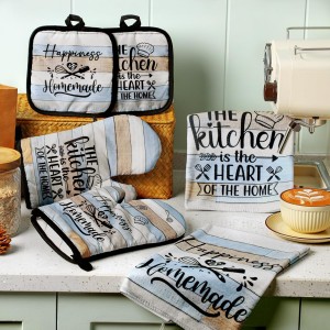 Sratte 6 Pcs Kitchen Decor Accessories Set Farmhouse Towels Pot Holders Oven Mitts Set 2 Dish Towels 2 Potholders 2 Cooking Mittens Oven Glove for Christmas Baking Cooking Supply(Brown Green,Kitchen)