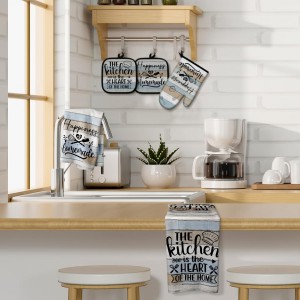 Sratte 6 Pcs Kitchen Decor Accessories Set Farmhouse Towels Pot Holders Oven Mitts Set 2 Dish Towels 2 Potholders 2 Cooking Mittens Oven Glove for Christmas Baking Cooking Supply(Brown Green,Kitchen)