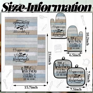 Sratte 6 Pcs Kitchen Decor Accessories Set Farmhouse Towels Pot Holders Oven Mitts Set 2 Dish Towels 2 Potholders 2 Cooking Mittens Oven Glove for Christmas Baking Cooking Supply(Brown Green,Kitchen)