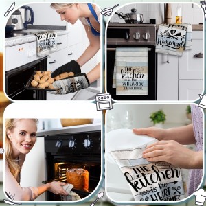 Sratte 6 Pcs Kitchen Decor Accessories Set Farmhouse Towels Pot Holders Oven Mitts Set 2 Dish Towels 2 Potholders 2 Cooking Mittens Oven Glove for Christmas Baking Cooking Supply(Brown Green,Kitchen)