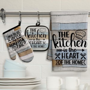 Sratte 6 Pcs Kitchen Decor Accessories Set Farmhouse Towels Pot Holders Oven Mitts Set 2 Dish Towels 2 Potholders 2 Cooking Mittens Oven Glove for Christmas Baking Cooking Supply(Brown Green,Kitchen)