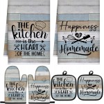 Sratte 6 Pcs Kitchen Decor Accessories Set Farmhouse Towels Pot Holders Oven Mitts Set 2 Dish Towels 2 Potholders 2 Cooking Mittens Oven Glove for Christmas Baking Cooking Supply(Brown Green,Kitchen)
