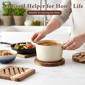 4 Pcs Acacia Trivet Mat Set 5.8inch 7inch Thicken Acacia Wood Hot Pads Trivets Heat Resistant Pads for Hot Dishes Pot Bowl Teapot, 2 Square 2 Round