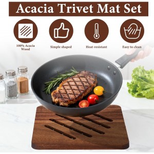 4 Pcs Acacia Trivet Mat Set 5.8inch 7inch Thicken Acacia Wood Hot Pads Trivets Heat Resistant Pads for Hot Dishes Pot Bowl Teapot, 2 Square 2 Round