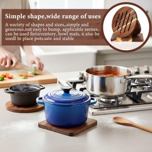 4 Pcs Acacia Trivet Mat Set 5.8inch 7inch Thicken Acacia Wood Hot Pads Trivets Heat Resistant Pads for Hot Dishes Pot Bowl Teapot, 2 Square 2 Round