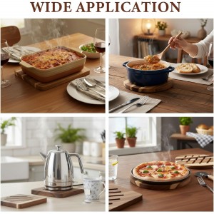 4 Pcs Acacia Trivet Mat Set 5.8inch 7inch Thicken Acacia Wood Hot Pads Trivets Heat Resistant Pads for Hot Dishes Pot Bowl Teapot, 2 Square 2 Round