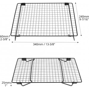 QWORK Stackable Cooling Racks for Baking and Cooking, 2 Pack 13.4x9.4 Inch Nonstick Carbon Steel Wire Rack, Foldable Cooling Rack