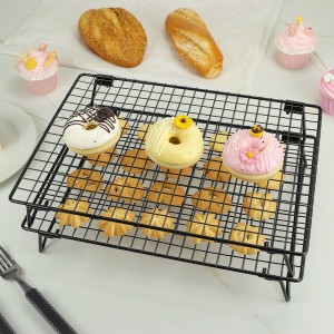 QWORK Stackable Cooling Racks for Baking and Cooking, 2 Pack 13.4x9.4 Inch Nonstick Carbon Steel Wire Rack, Foldable Cooling Rack