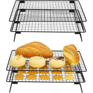 QWORK Stackable Cooling Racks for Baking and Cooking, 2 Pack 13.4x9.4 Inch Nonstick Carbon Steel Wire Rack, Foldable Cooling Rack