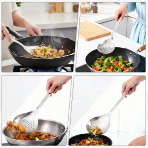 14.2 Inch Large Stainless Steel Skimmers Ladle Spoon Spider Strainer, Skimmer Slotted Spoon, Skimmer Spoons with Hanging Holes for Kitchen Cooking, Frying and Draining