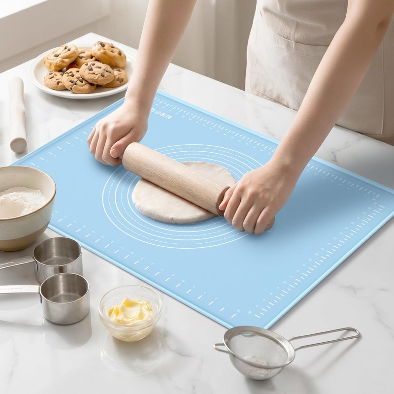 Silicone Baking Mat 28x20 Inches | Extra Thick Dough Rolling Mat with Measurements and Edge Heightening | Non-Stick Food Grade Pastry Mat for Pastry, Bread, Cookies, Pizza, Fondant & Pasta