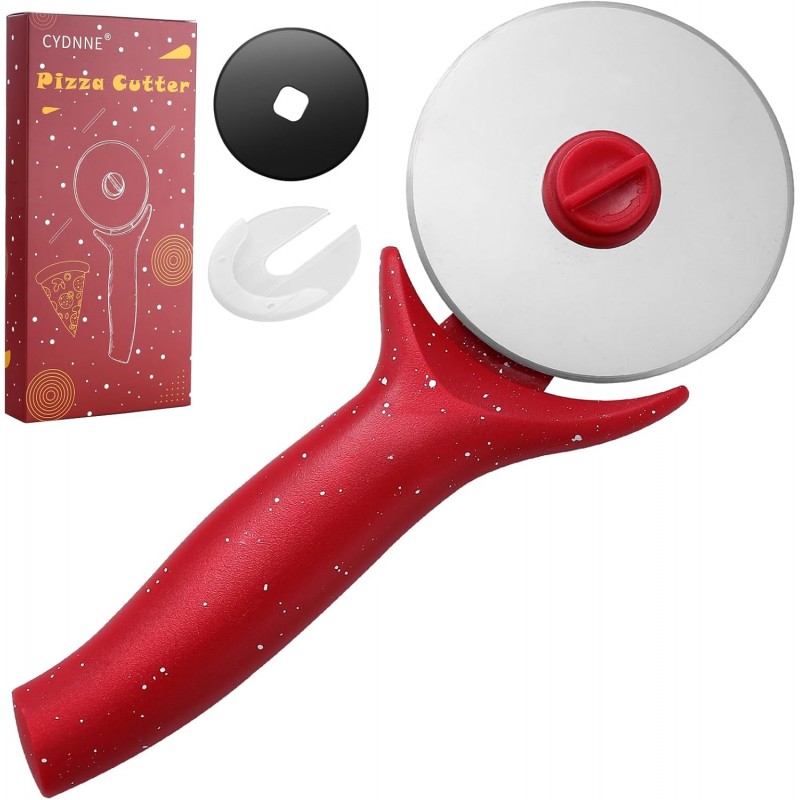 pizza cutter wheel with Removable and Washable Blade - Perfect for pizza Rolls, Pastry, Cheese, and cakes - Easy to Clean and Replace - Non-slip Grip for Smooth Cutting 8.47 Inches (Red)