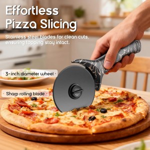 pizza cutter wheel with Removable and Washable Blade - Perfect for pizza Rolls, Pastry, Cheese, and cakes - Easy to Clean and Replace - Non-slip Grip for Smooth Cutting 8.47 Inches (Black)