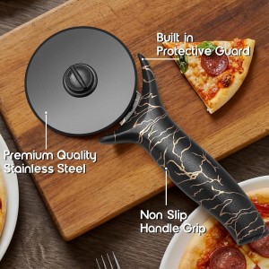 pizza cutter wheel with Removable and Washable Blade - Perfect for pizza Rolls, Pastry, Cheese, and cakes - Easy to Clean and Replace - Non-slip Grip for Smooth Cutting 8.47 Inches (Black)