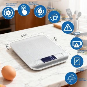 Food Scale, Digital Kitchen Scale with 0.1g Accuracy, 11lb/22lb Capacity & Backlit LCD, Stainless Steel Tare Scale for Baking, Cooking and Meal Prep, 5.5x7x0.6 Inches (Batteries Included)