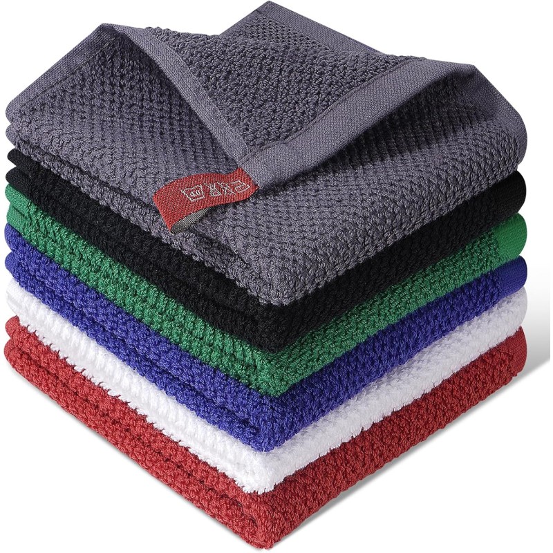 100% Cotton Waffle Weave Kitchen Dish Cloths, 6-Pack 12x12 Inch Dark Grey Ultra Soft Absorbent Quick Drying Dish Towels for Drying Dishes & Cleaning, 6 Colors
