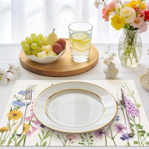 Bonhause Spring Floral Placemats Set of 4, 12x18 Inch Garden Flowers Birds Seasonal Summer Kitchen Dining Table Mats Washable Place Mats for Indoor Outdoor Home Party Decor